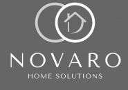Logo with two circles, a house icon, and text: "NOVARO HOME SOLUTIONS" on gray background.