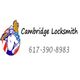 Illustration of a locksmith with "Cambridge Locksmith" and contact number 617-390-8983.