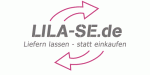 Logo von LILA-SE.de mit Slogan „Liefern lassen - statt einkaufen“ und zwei rosa Pfeilen.