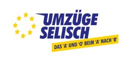 Logo mit gelbem Sternenkreis, blauem Text "Umzüge Selisch", gelbem Banner: "Das 'A' und 'O'..."
