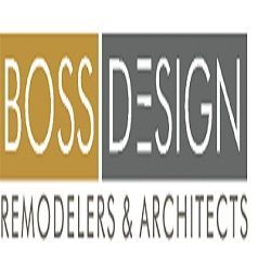 Logo of Boss Design, Remodelers & Architects, with gold and gray color blocks.