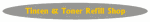 Graues Oval mit gelbem Text: "Tinten & Toner Refill Shop".