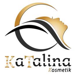Logo von "Katalina Kosmetik" mit stilisiertem Frauengesicht und gold-schwarzem Design.