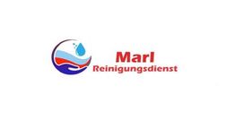 Logo von Marl Reinigungsdienst mit Wasser- und Hand-Motiv in Blau und Rot.
