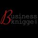 Schwarzer Hintergrund mit rotem "B" und Text "Business Knigge.net" in Grau.