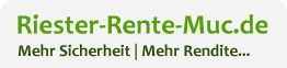 Text "Riester-Rente-Muc.de" mit Unterzeile "Mehr Sicherheit | Mehr Rendite...".
