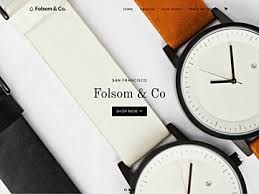 Minimalist watches with black frames and various strap colors, labeled "Folsom & Co".