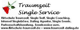 Traumzeit Single Service: Flirtschule, Singlebörse, Dating Agentur. Rote Rose links oben.
