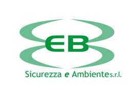 Logo di EB con testo "Sicurezza e Ambiente s.r.l." su sfondo bianco in verde.