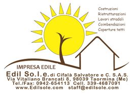 Logo Edil Sole con sole, casa e contatti aziendali per costruzioni e ristrutturazioni a Taormina.