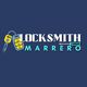 Locksmith Marrero logo with a key and lock graphic on a dark blue background.