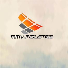 Logo de MMV Industrie avec des formes géométriques orange et grise sur fond clair.