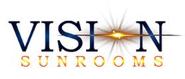 Logo saying "Vision Sunrooms" with a sunburst through the "O" in "VISION".