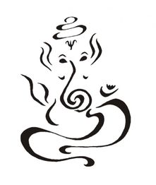 Abstrakte Darstellung von Ganesha in schwarz-weißen Linien, die seine ikonischen Merkmale formen.