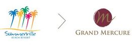 Logos dos resorts Summerville Beach e Grand Mercure, com uma seta entre eles.