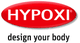 Logo von Hypoxi: Rotes Oval mit weißem Schriftzug "HYPOXI", darunter der Slogan "design your body".