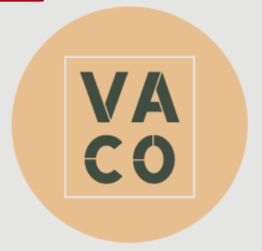 Text "VACO" in dark green inside a peach circle.