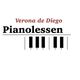"Pianolessen logo met zwarte toetsafbeeldingen en tekst 'Verona de Diego' erboven."