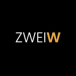 Text "ZWEIW" auf schwarzem Hintergrund, wobei "W" orange und der Rest in Weiß ist.