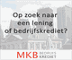 Advertentie voor MKB Bedrijfskrediet met de tekst: "Op zoek naar een lening of bedrijfskrediet?"