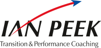 Logo: "IAN PEEK" mit rotem Pfeil, darunter Text "Transition & Performance Coaching".