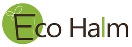 Textlogo "Eco Halm" mit grünem Kreis und Blattmotiv.