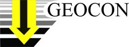Gelbes Pfeil-Logo mit horizontalen Linien und dem schwarzen Text "GEOCON" rechts daneben.