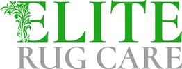 Elite Rug Care logo with green and gray text featuring a decorative floral design on the "E."