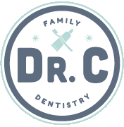 Logo of Dr. C Family Dentistry with a toothbrush and toothpaste in the center.