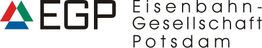EGP-Logo der Eisenbahn-Gesellschaft Potsdam mit buntem Dreieckssymbol.