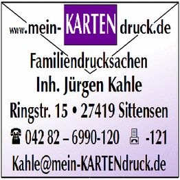 Visitenkarte von "mein-KARTENdruck": Kontaktdaten von Inh. Jürgen Kahle, Sittensen.