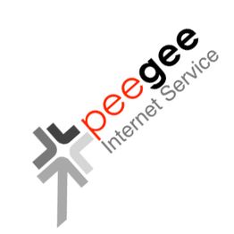 Logo mit Schriftzug "peegee Internet Service" neben grafischem Pfeil in Grau und Rot.