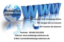 Webdesign-Dienstleistung, Weltkugel mit Maus und großem "WWW", umfasst Kontaktinformationen.