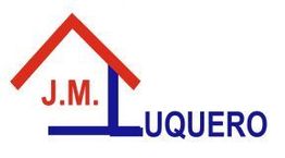 Logo con un techo rojo y letras "J.M. Luquero" en azul.