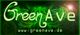 Grüner Schriftzug "GreenAve" vor Wirbelmuster, unten URL: www.greenave.de.