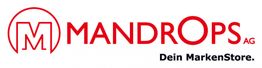 Rotes Logo "MANDROPS AG" und Text "Dein MarkenStore." Schwarzer und roter Schriftzug auf weißem Grund.