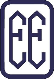 Blaues Logo mit den stilisierten Buchstaben "EE" in einem rechteckigen Rahmen auf weißem Hintergrund.