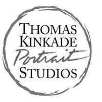 Logo with text: "Thomas Kinkade Portrait Studios" in a circular brushstroke design.