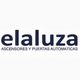 Logo de "elaluza" con texto: "ASCENSORES Y PUERTAS AUTOMATICAS" en fondo blanco.