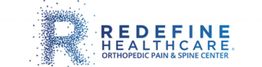Logo of Redefine Healthcare, Orthopedic Pain & Spine Center with a pixelated "R" design.