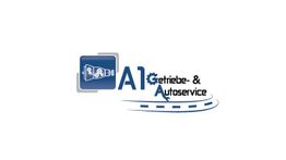 Logo mit Text "A1 Getriebe- & Autoservice", Zahnrad und Straßensymbol in Blau und Grau.