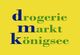 Gelber Hintergrund mit den Wörtern: drogerie markt königsee in blau und grün geschrieben.