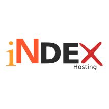 Logotipo da "iNDEx Hosting" com as letras em laranja, preto e vermelho.