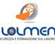 Logo "LOLMEN" con bussola, testo "Sicurezza e Formazione Sul Lavoro" in blu e arancione.