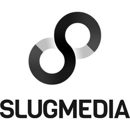 Logo mit zwei verschlungenen Kreisen über dem Wort "Slugmedia" in schwarzer Schrift.