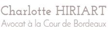 Texte: "Charlotte Hiriart, Avocat à la Cour de Bordeaux" en gris.