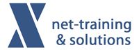 Blaues "X" mit Schriftzug "net-training & solutions" daneben.