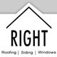 Logo with the word "RIGHT" under a roof outline; "Roofing | Siding | Windows" below.