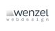 Logo mit grauem Quadrat und Text: "Wenzel Webdesign".