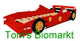 Rotes Spielzeugauto mit Rennsport-Design. Darunter steht in Grün: "Tom's Biomarkt".